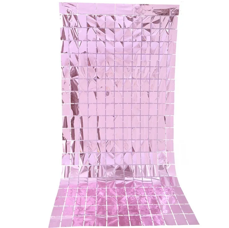 New 1*2m Party wall Decorations Photo Backdrop PET  Tinsel Metallic Fringe pastel pink tinsel gold foil curtain
