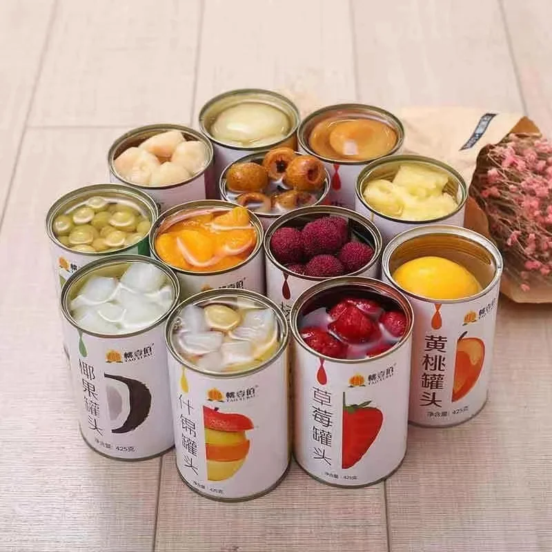 Empty food tin jar Exquisite Pack Canned Fruit Fresh Kiwi Orange Round Tin Can with easy open lid