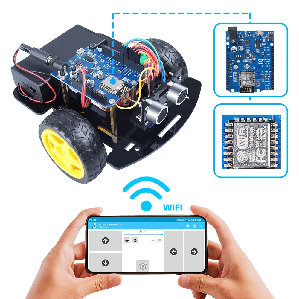 Factory Cost Effective 2WD Smart RC Robot Wireless Remote Control Car WIFI Smart Robot Car ESP8266 D1 Robot Kit