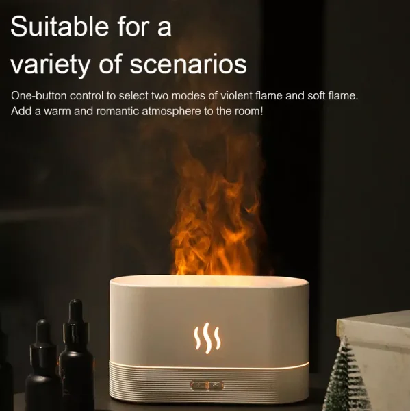 Biumart Flame Aroma Diffusers Aromatherapy Humidifier Ultrasonic Essential Oil Diffusor Electric Mini Fire Lamp LED Night Light