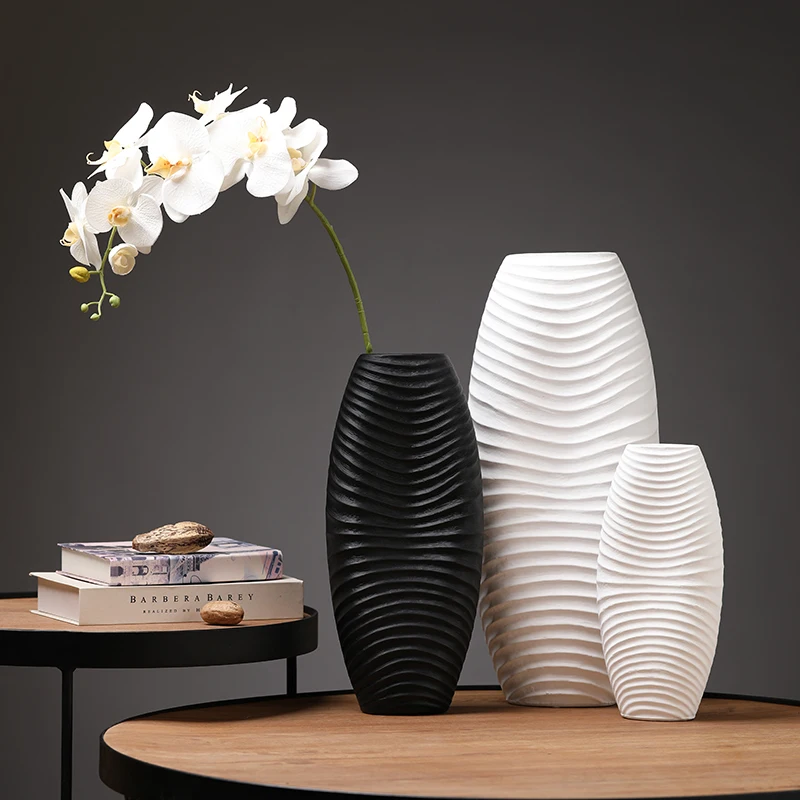 Unique Flower Vase White Ceramic Decorative Vases For Home Decor Black Stoneware Creative Vases