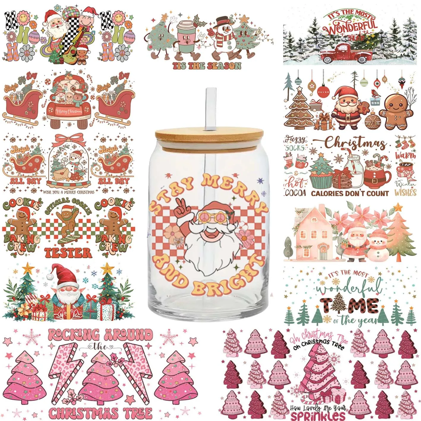 Santa Claus Christmas series UV DTF transfer crystal cup stickers cross-border mass photo gallery for selection