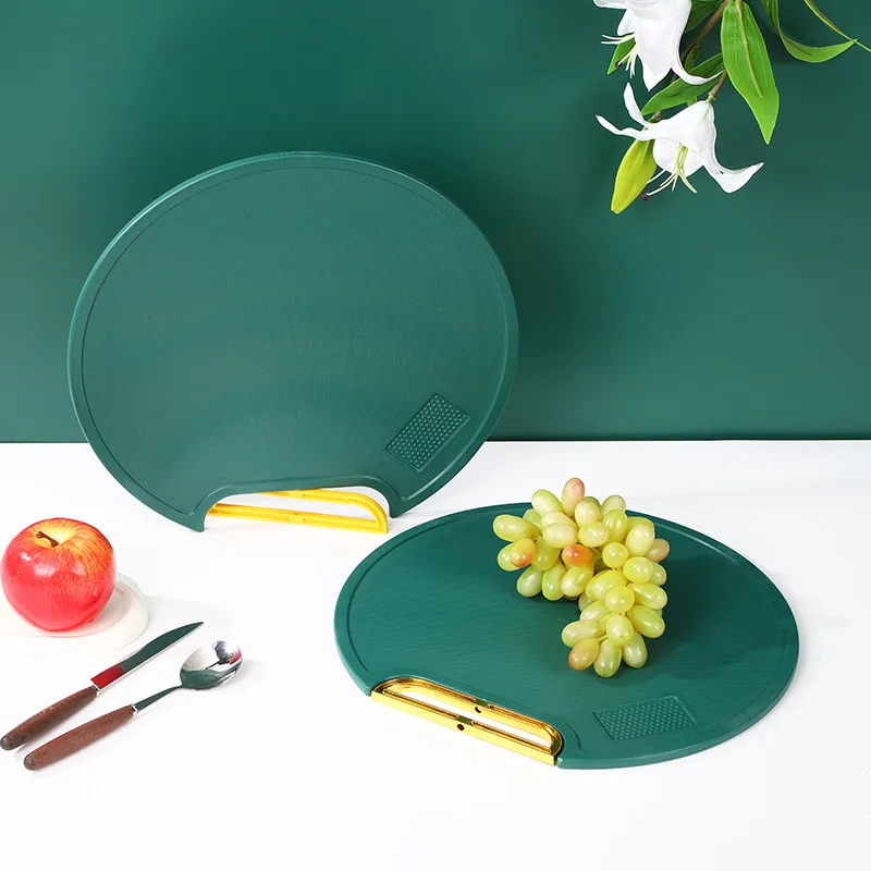 Hot Sale Plastic Round Chopping Block Green Color Mildew Proof Cutting Board With Rotating Handle