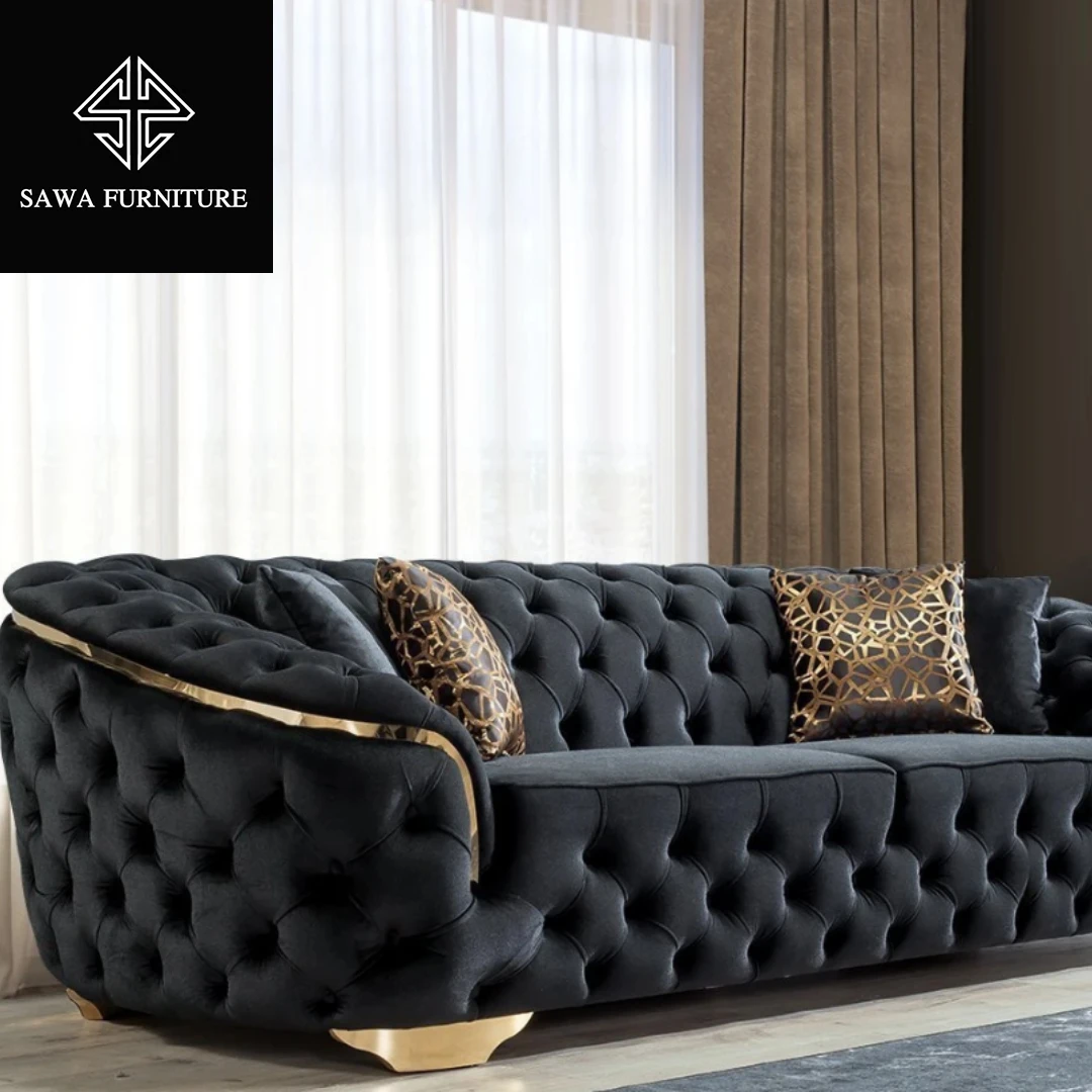 Hot Sales Luxury Living Room Stainless Steel Lounge Sofa 2-3 Seater Velvet Upholster Couch For Home Hotel