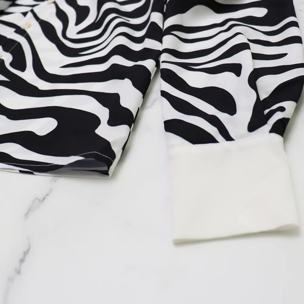 Women Zebra-striped Long-sleeved Shirt Casual Pleated Skirt Spring and Summer Two-piece Suit 2023 Ladies Elegant Suit