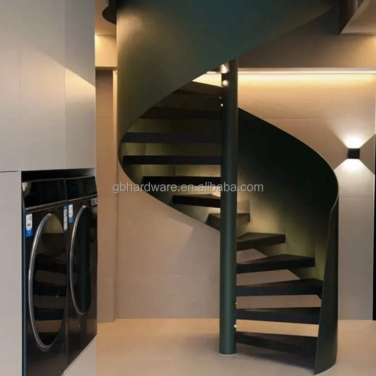 Customize Rust Proof Treatment Anti Slip Step Thickened Carbon Steel Guardrails  Green Stair Handrail  Spiral Staircase