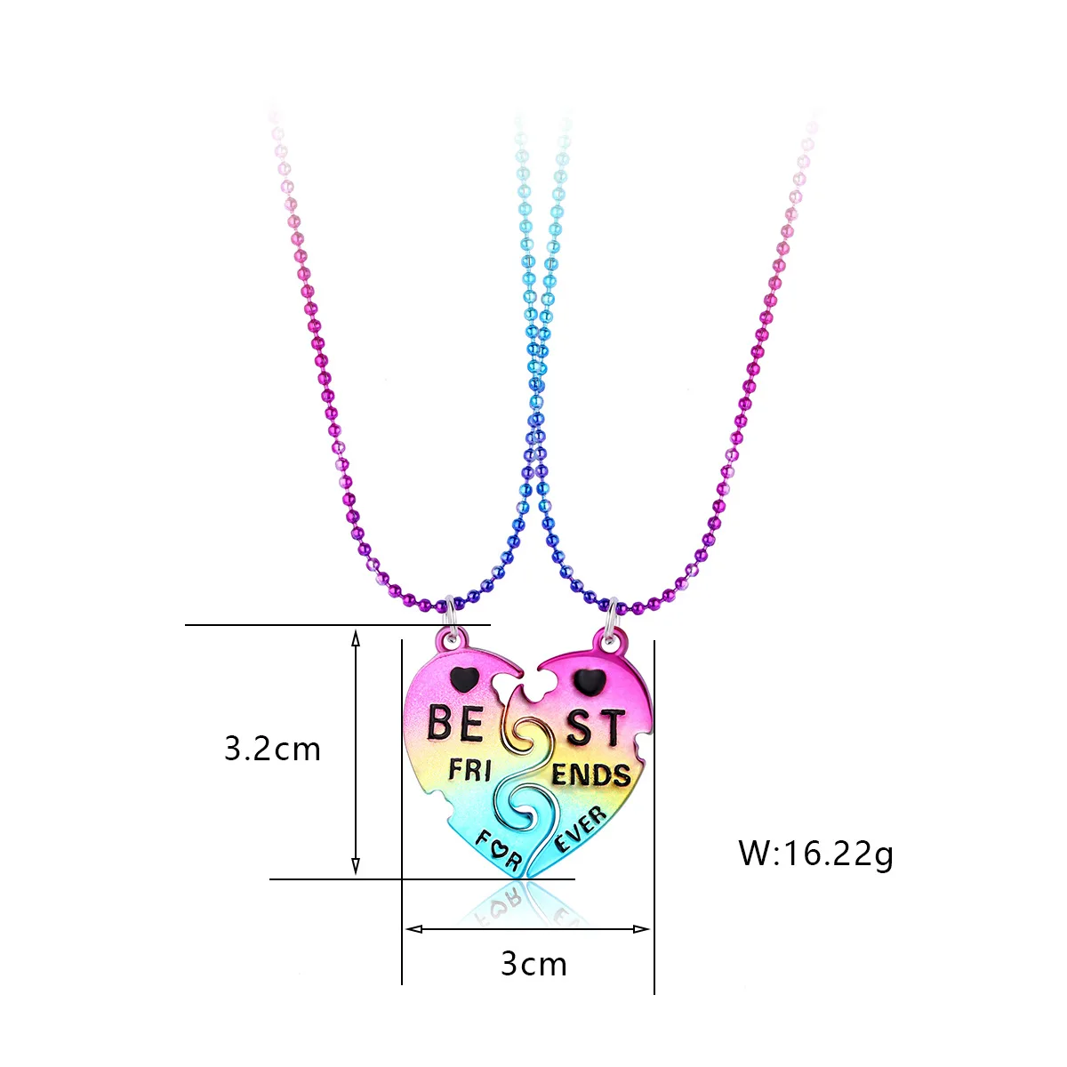 Hot Selling Children Best Friend Necklaces Set Cute Colorful Couple Broken Heart Pendant BFF Necklaces For 2 Girls
