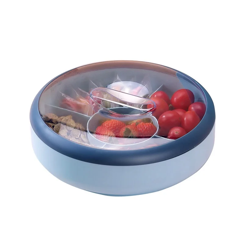 Plate box Double-Layer Transparent Rotating Candy Box Divided with lid Grid Japanese style Snack Melon Seed Fruit storage box