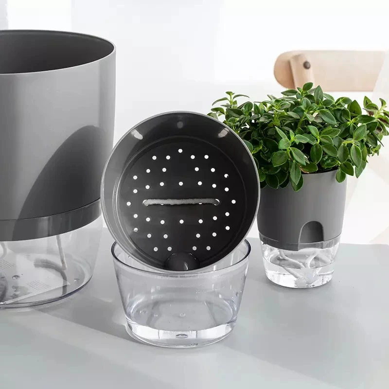 Indoor Office Round Hydroponic Transparent Clear Succulents Planter Self Watering Plastic Flower Plant Pots