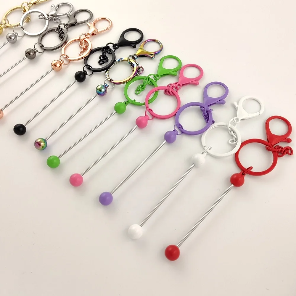 New 5 Candy Color Pink White Green Purple Red Bar Beadable Key chain DIY Metal Craft Beaded Blank Bar Keychain