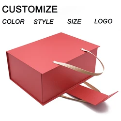 Manufacturer Cardboard Suitcase Packaging Box Red Color Custom Paper Kraft Pink Paper Gift Box With Magnetic Lid Handle shopping