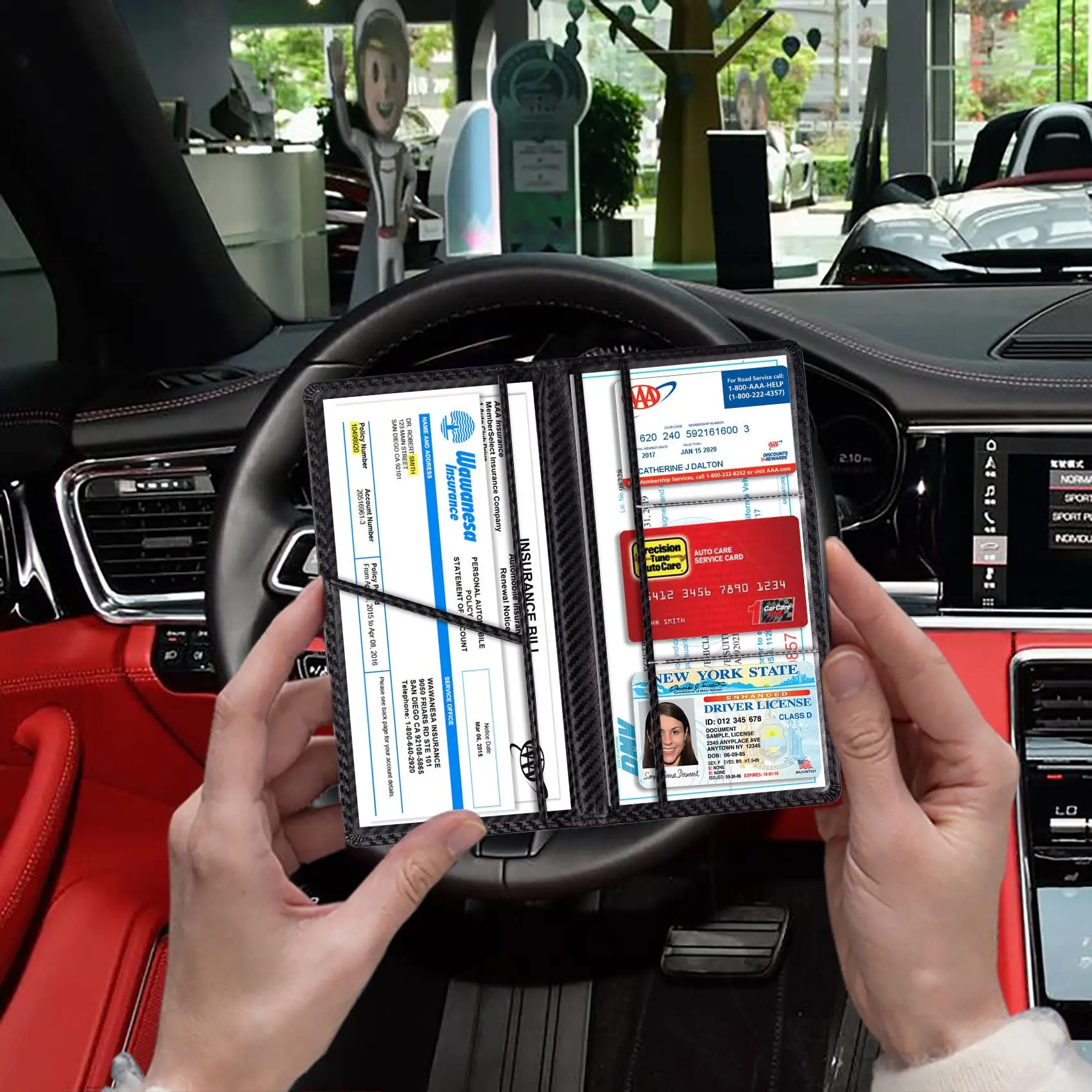 Car Registration and Insurance Card Holder Vehicle License Document Glove Box Compartment Organizer Essential Car Wallet Case