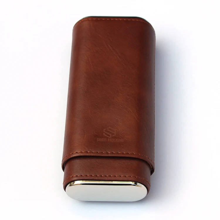 newest cigars portable leather classic brown pocket  leather cigar holder case with logo