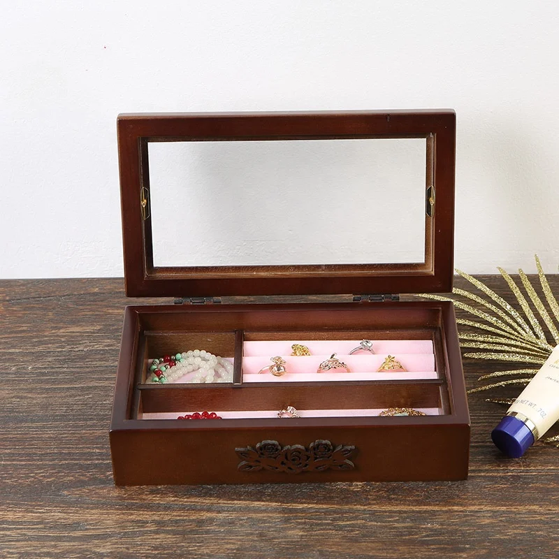 Jewelry Box with Lock, Lockable Organizer Box Wooden Jewelry Storage Container for Watch And Ring and Necklace