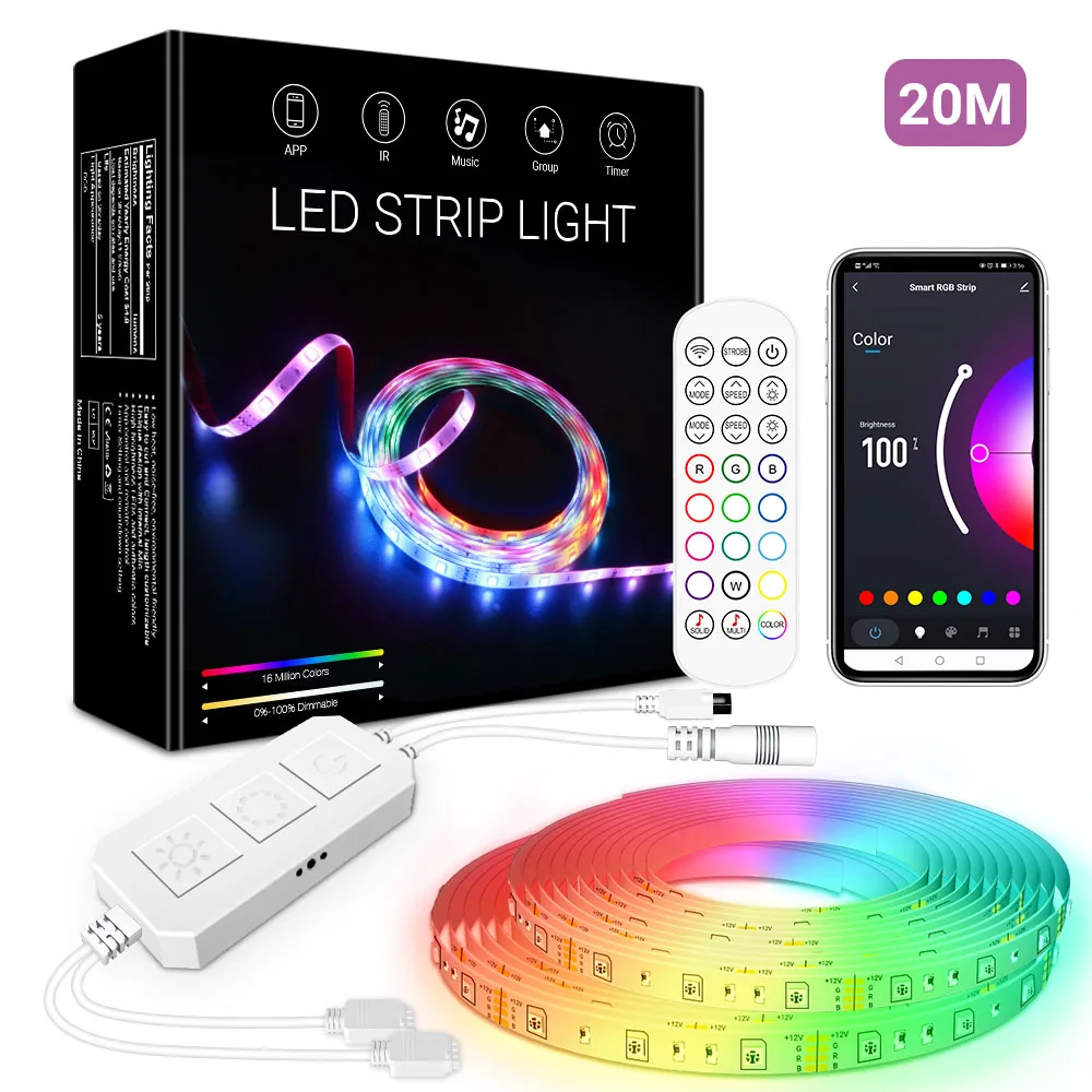 RGB LED Strip Kit 30M 540LEDs 16 Million Colors Wifi Smart LED Strip Dimmable Wifi Voice Controller For Hotel Park Indoor Decora
