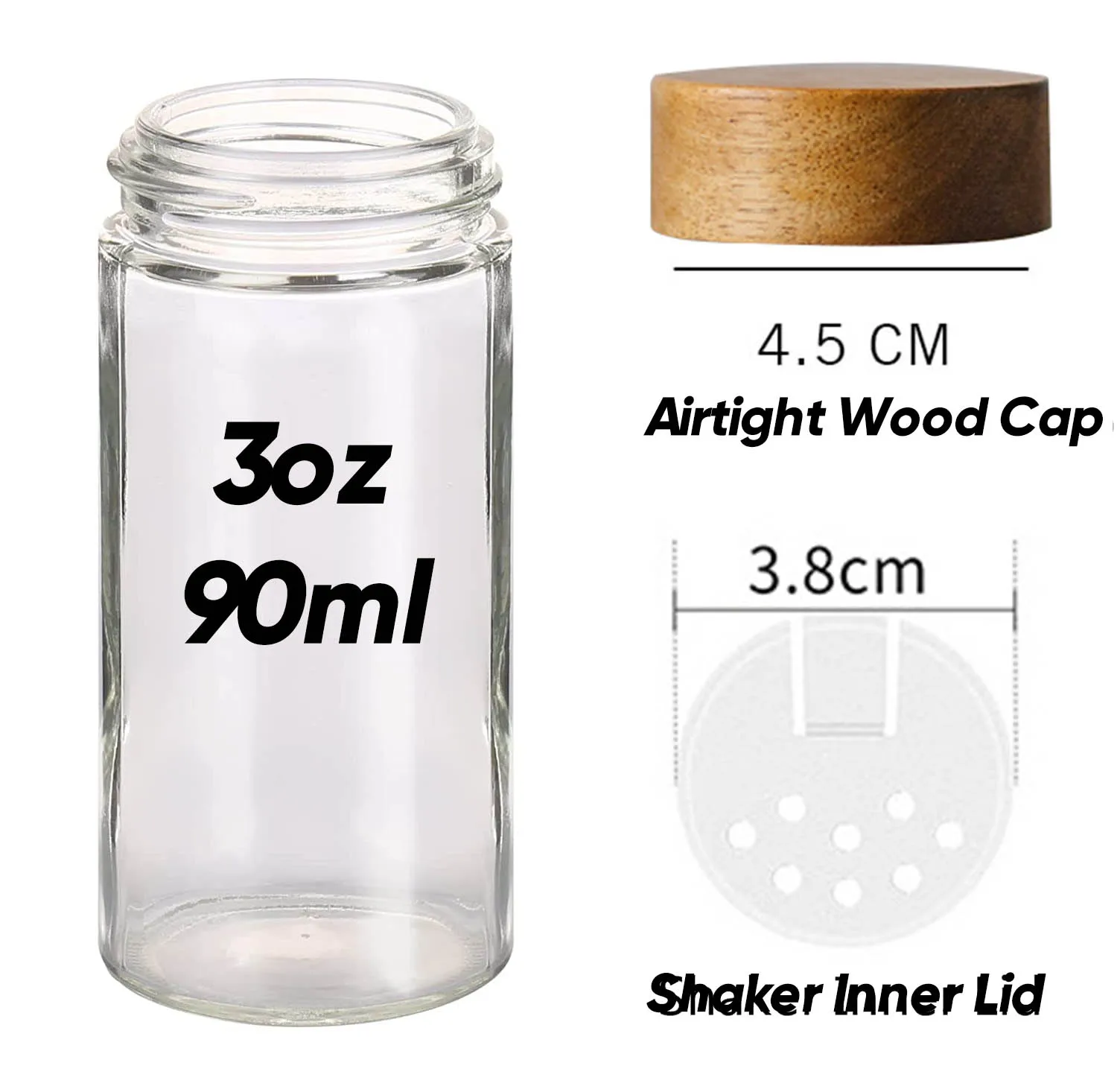 Уникальный 3oz 90 мл 100 солнцезащитные очки с печатью логотипа на заказ дизайн перец соль сахар специи маленький круглый стеклянный шейкер бутылка деревянной крышкой