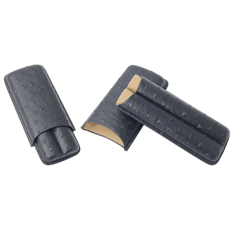 Portable Luxury Travel Cigar Case 2 Finger PU Leather case Ostrich Humidor cigar case