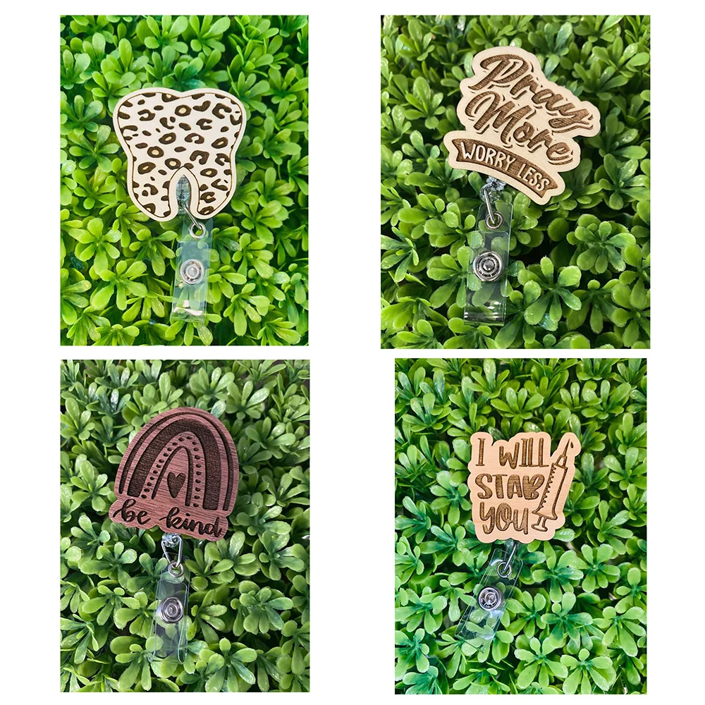 Индивидуальный бейдж из радужной древесины с гравировкой, бейдж для медсестры, катушка 2022, Подарочный бейдж, держатель катушки