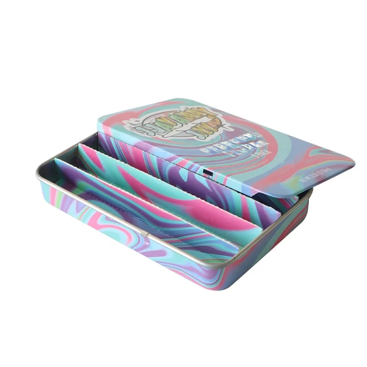 Child Resistant Sliding Tins Boxes Tinplate Box with Insert Tray Childproof Rectangle Metal 3.5 Paperboard Childproof Packaging