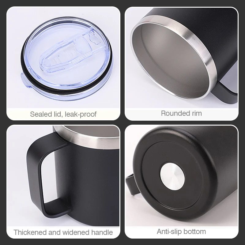 Wholesale 14oz custom insulated powder coated stainless steel camper camping tumbler travel coffee mug with handle lid