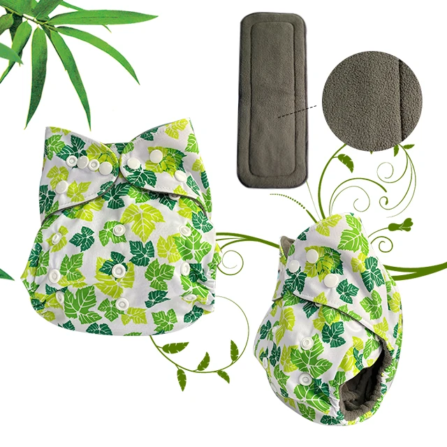 Printed 5 pack Bamboo Charcoal Snap Washable Waterproof Reusable Baby Diapers Nappies With Insert
