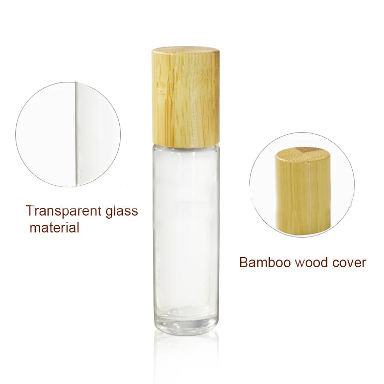 2020 New product 10ml clear oil glass roll on bottle with bamboo wood top roller ball cap