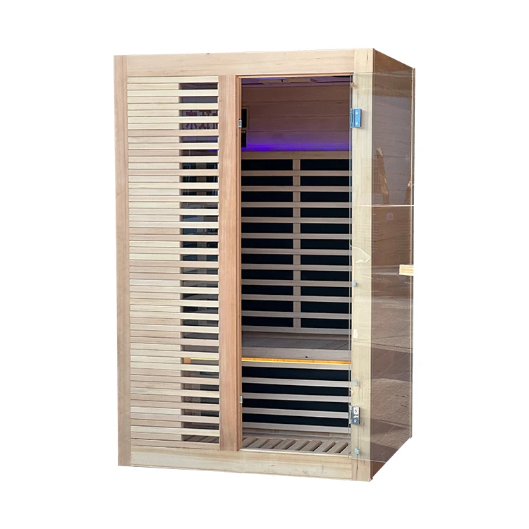 Standard 1-2 People Infrared Wooden Sauna Cabin Hemlock Dry Steam Sauna With Colorful Light