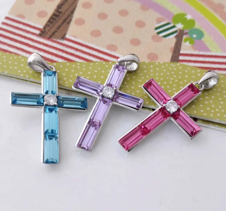 Unique personality classic 925 sterling silver austrian crystal cross pendant friend girlfriends birthday