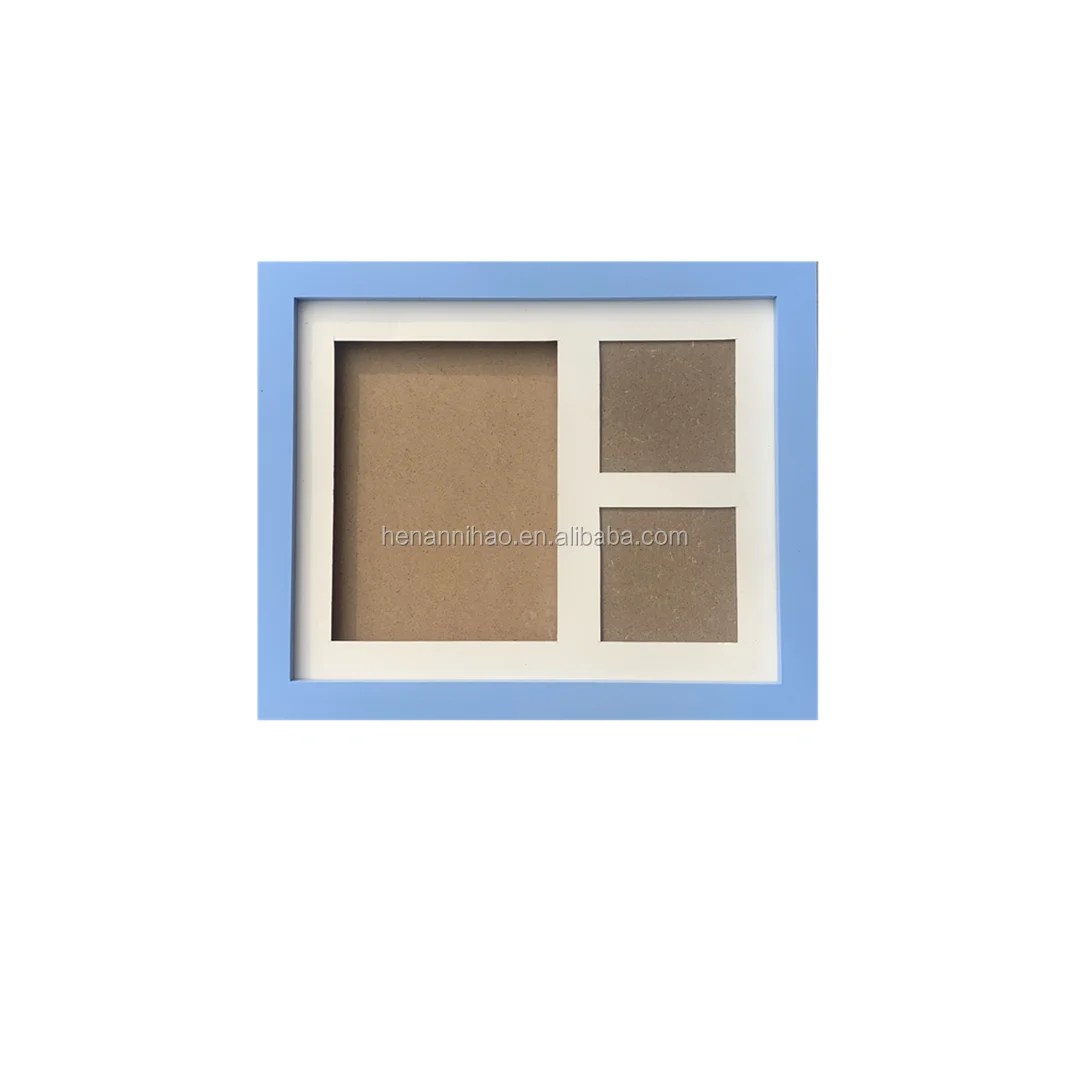 23*28cm New Born Baby Blue Wood Handprint Footprint Inkpad Clay Photo / Picture Frame Keepsake Kit