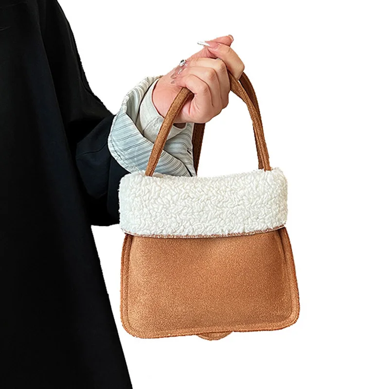 Trading Products 2024 New Arrivals Suede Lamb Plush Small Square Shoulder Bag Custom Leather Handbags For Women Luxury With Logo
