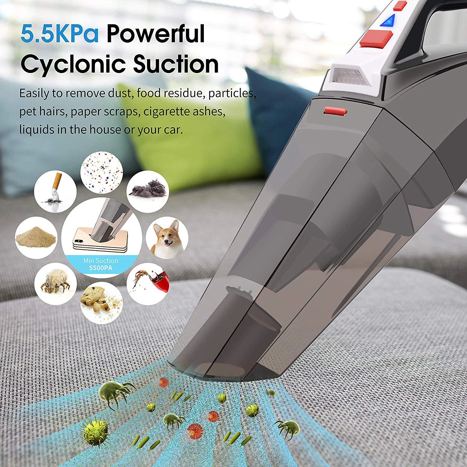 Bagless 100W 5500Pa 2 In 1 Wireless Rechargeable Car Vaccum Cleaner Cordless Mini