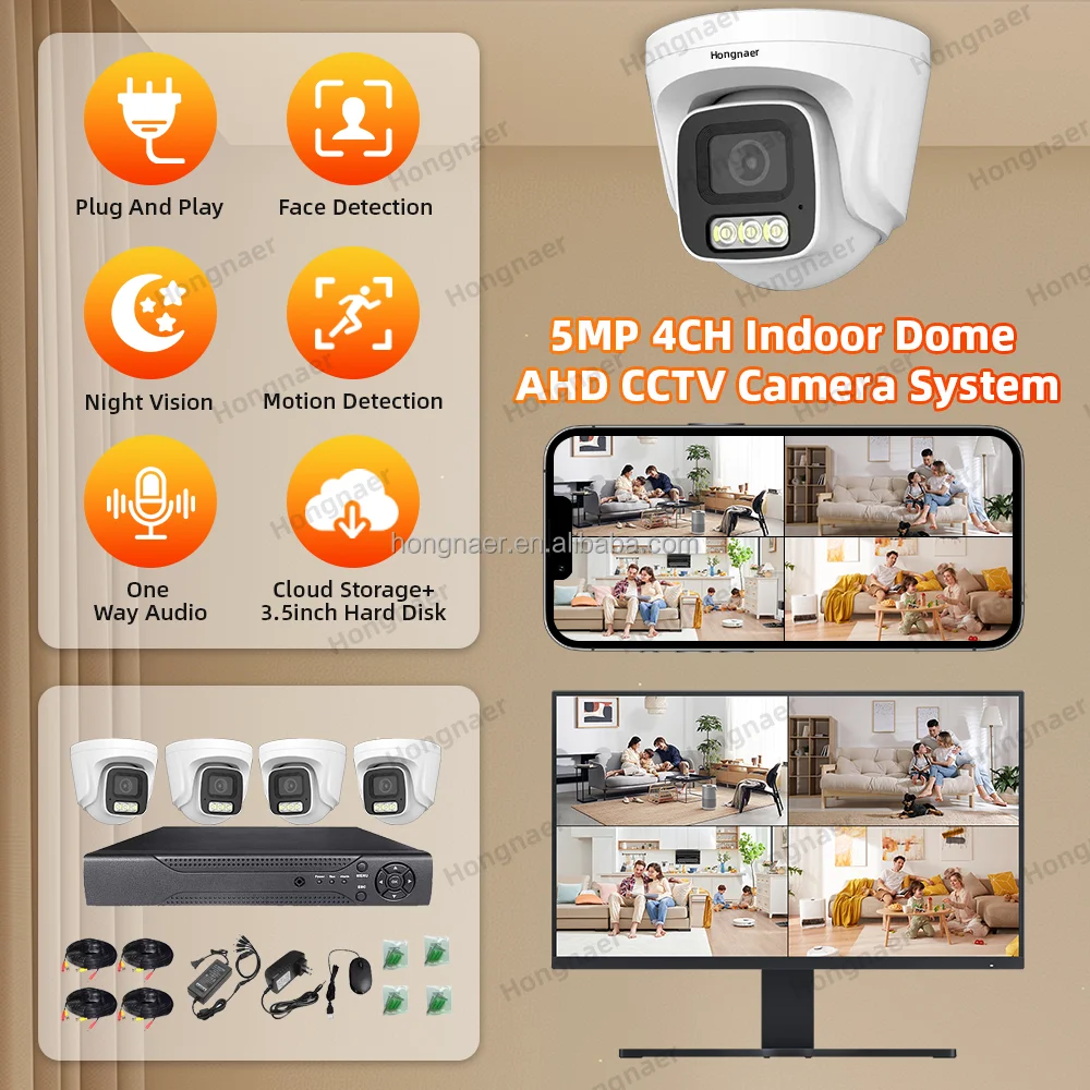 Hongnaer 5MP AHD 4CH DVR домашний цифровой видеорегистратор аналоговая камера видеонаблюдения комплект системы наблюдения ICSee система