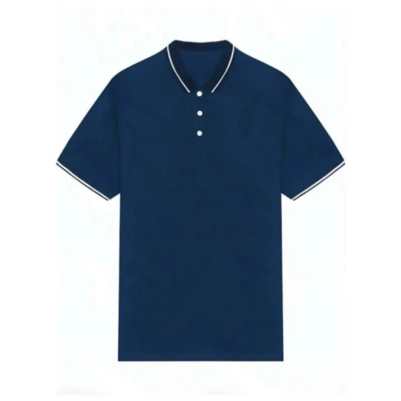 Summer Short-Sleeve Slim Fit Work Wear T Shirt Navy Blue Plain Rich and Soft Polyester Fabric Mixed Color Men Contrast Trim Polo