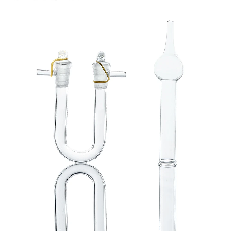 Lab single one 1 bulb glass curved oblique gas Drying Tube pipe with grind ground male joint port
