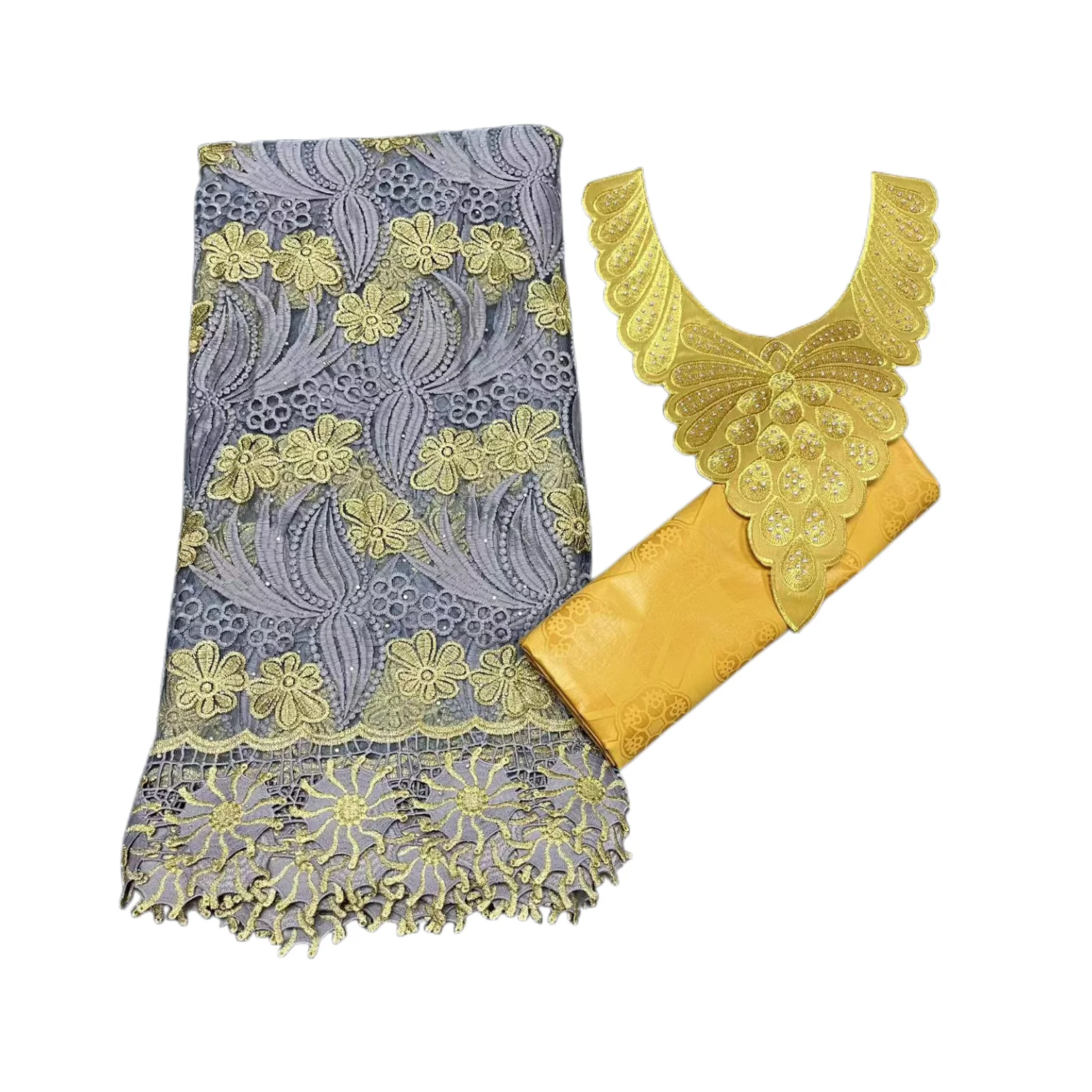 2.5 Y Cord Lace Fabric +2.5 Y Bazin Brode Riche Tulle Guipure Lace Collar Popular Dubai Style Embroidery African Lace