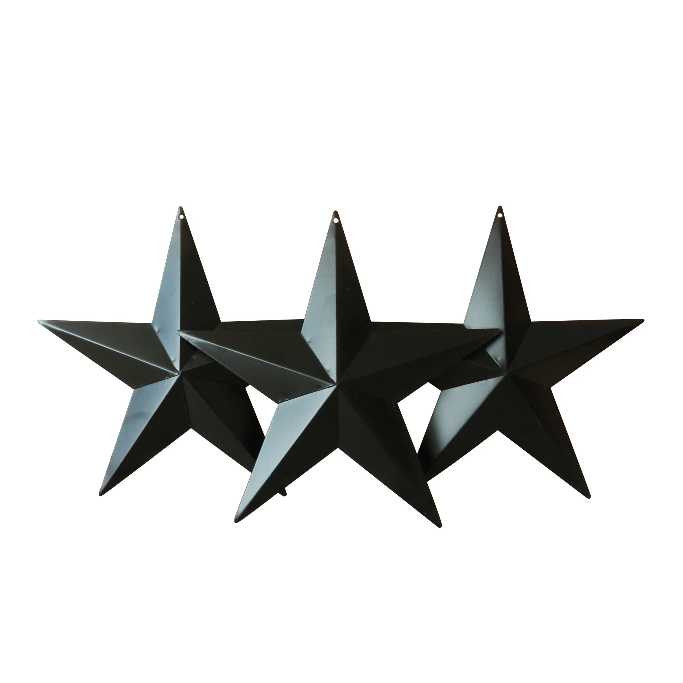 CVHOMEDECO. Country Rustic Antique Vintage Gifts Black Metal Barn Star Wall/Door Decor, 8-Inch, Set of 3.