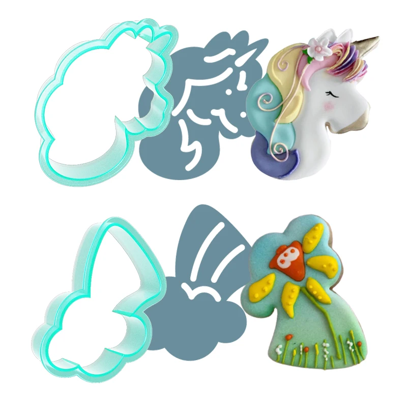 Sweet Sugarbelle Unicorn Rainbow Biscuit Fondant Dough Cutter Mold And Cookie Cutter Stencil Template Set For Royal Icing