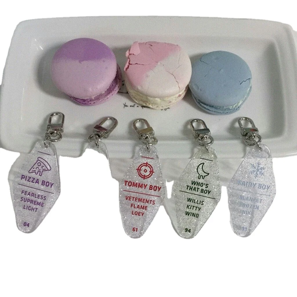 Personalized Motel Pink  KeyChain Acrylic Glitter Motel Key Tag Blank  Custom Logo Printing Keychain Motel