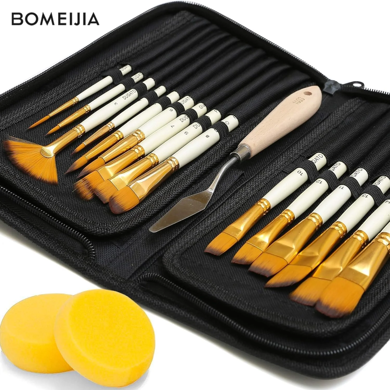 BOMEIJIA  15pcs Nylon Hair Wood Handle Artist Paint Brush Set With Canvas Bag For Acrylic Watercolor Oil  Painting Art Supplies