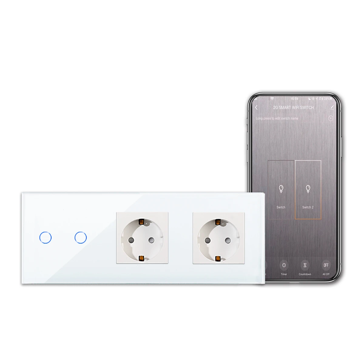 Bingoelec ЕС стандарт 2Gang Электрический Wi-Fi умный настенный сенсорный выключатель света и двойные розетки