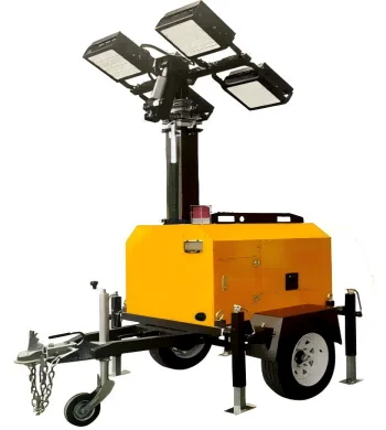Construction site  diesel generator light tower with hydraulic high pole