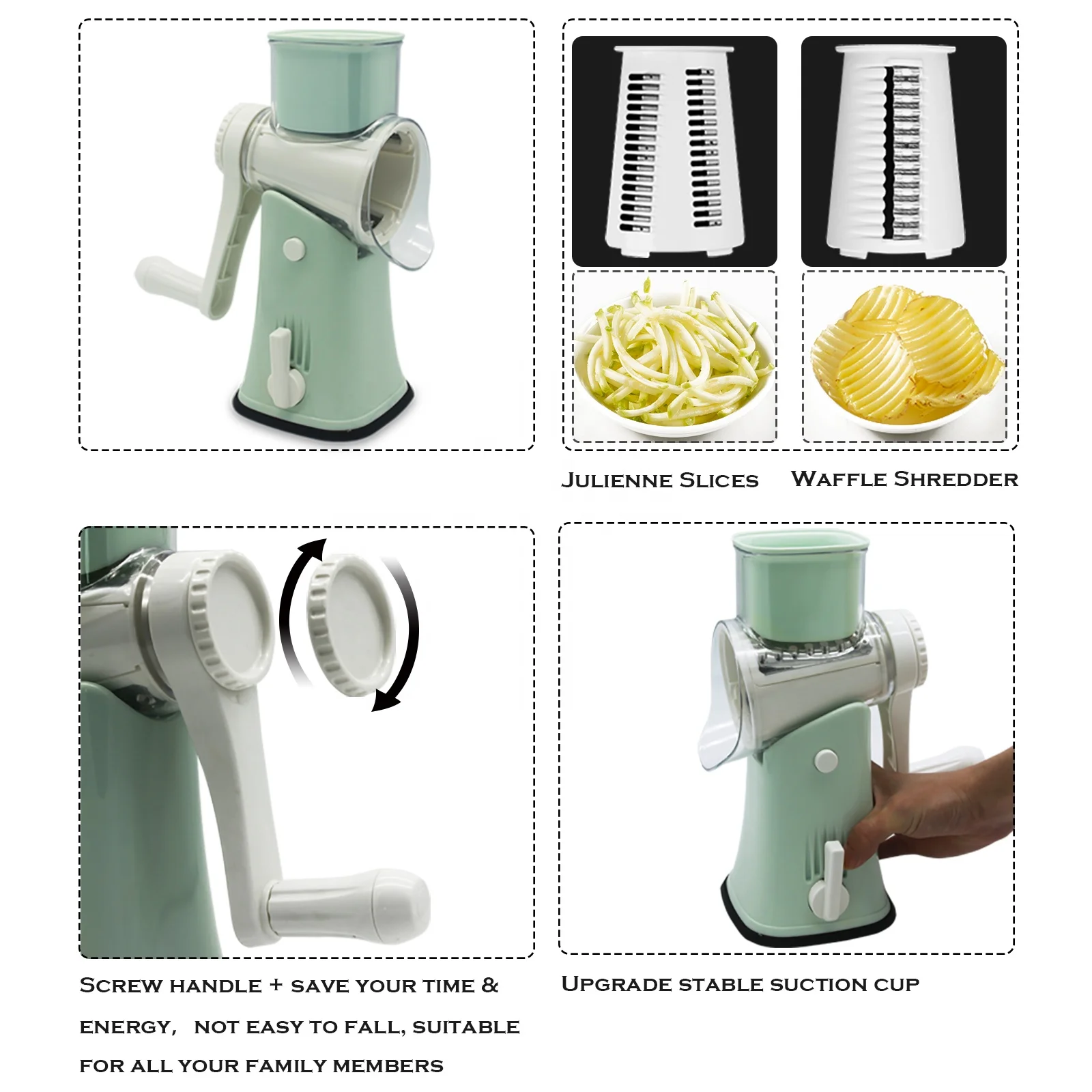  Manual Food Processor 5 Blades Cheese Grater Rotary with Handle Vegetable Slicer for