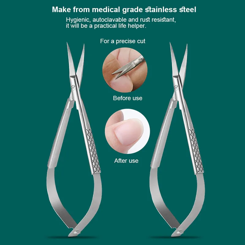 New Manicure Spring Action Embroidery Scissor Extra Sharp Russian Curve Cuticle Micro Scissors For Eyebrow Trimming