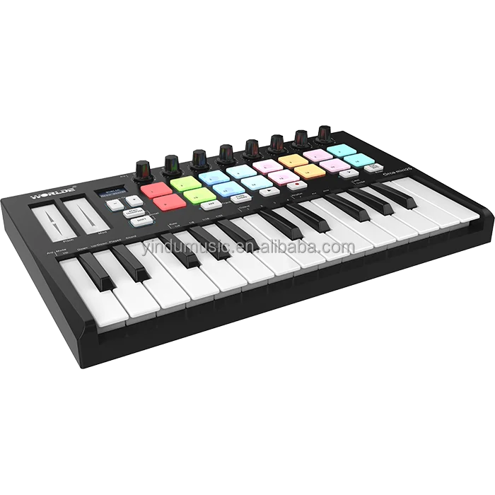 Wrolde Mini II портативный USB-контроллер MIDI 25 клавиш музыкальный инструмент 8 RGB подушечки с подсветкой 4 назначаемых управления