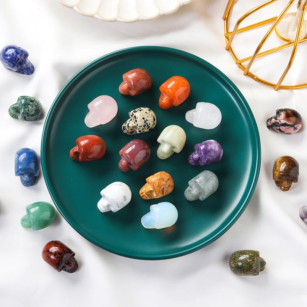 Carved Semi Precious Stones Halloween Scary Crafts Gemstone Decoration Quartz Alien Crystal Skull
