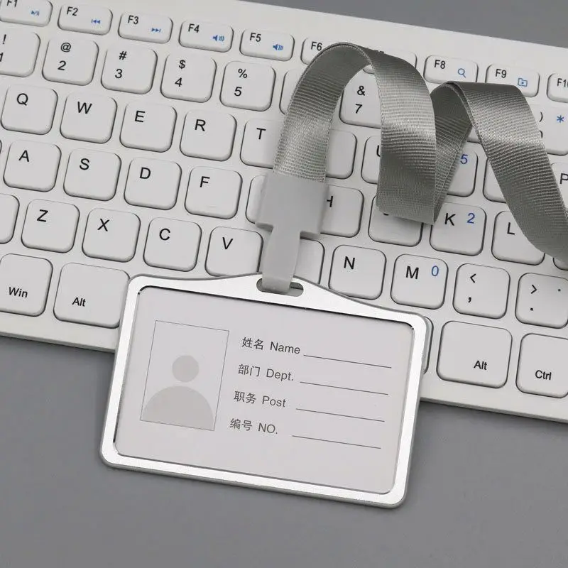 Aluminum Alloy Metal certificate horizontal work permit card cover with lanyard work permit work card horizontal version