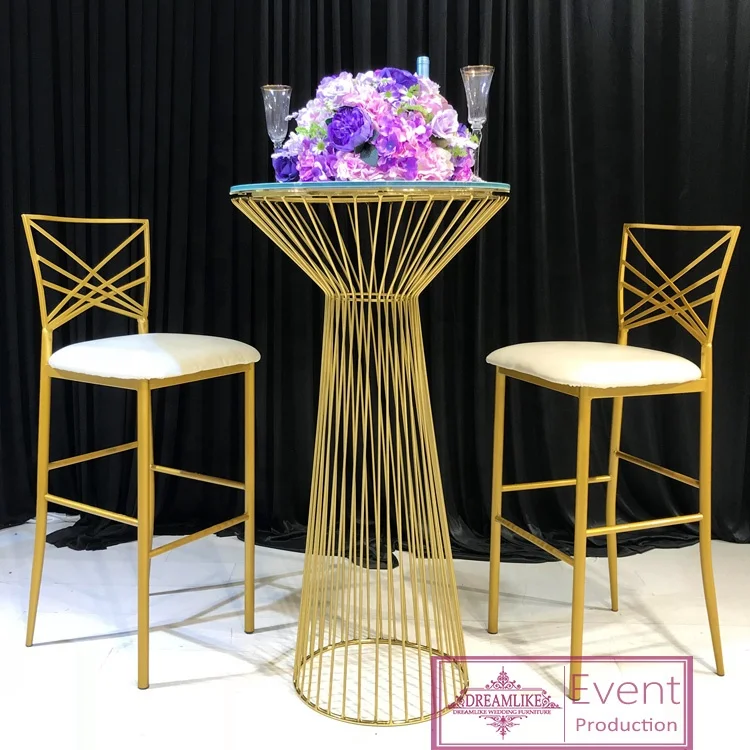 Wedding furniture high used counter stool for nightclub golden metal frame steel bar chair