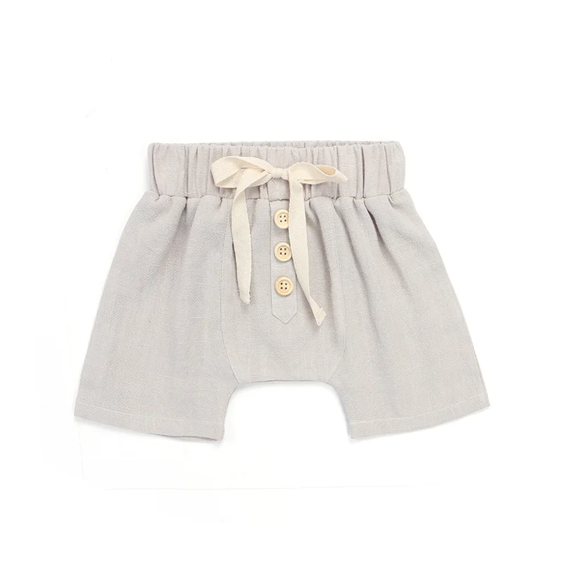 Wholesale Toddler Baby Clothes Linen Fabric Plain Color Button Front Design Unisex Bottoms