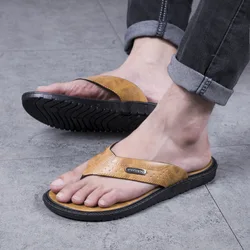 Новинка, индивидуальные новые мужские летние повседневные кожаные шлепанцы, сандалии