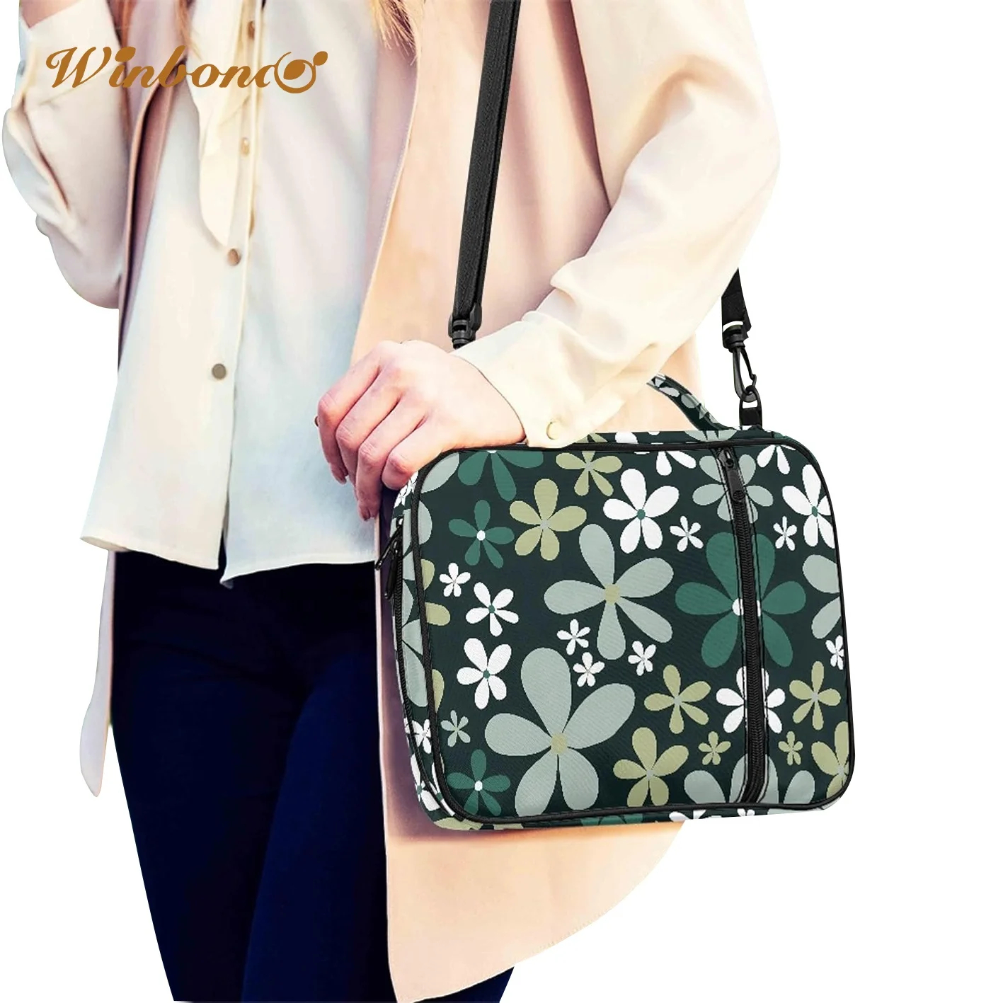 Floral Bible Cover Girls Kids Green Bible Cover Ladies with Shoulder Strap Zipper Handle Church Bag High Quality Customized